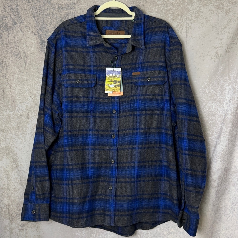 NWT Orvis Classic Collection Heavyweight Flannel Shirt Men's XXL Blue Navy Plaid